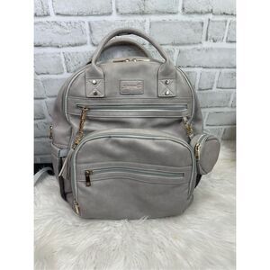 ROSEGIN Vegan Premium Leather Diaper Bag Backpack for Boy Girl Gray